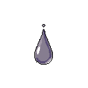 A solitary, stylized pixel art raindrop/teardrop, rendered in muted purples and greys with white highlights, hangs suspended in the darkness. The image evokes a simple, melancholic feel with its isolated subject.