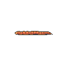 A segmented, worm-like creature rendered in earthy orange and brown hues crawls across the frame. The minimalist pixel art style and stark black background give it a retro, isolated feel.