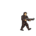 A determined pixel art man strides forward, shotgun in hand, ready for action. The muted color palette and void background focus attention on this lone, potentially game-ready character.