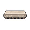 A pixel art carton of a dozen eggs, rendered in muted browns and beiges, floats against a black background. The image presents a simple, functional item, perfect for a game inventory or icon.