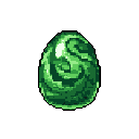 This pixel art features a large, swirling green egg, its textured surface hinting at a mysterious energy within. Isolated against a black background, the egg's vibrant green patterns create a captivating and potentially magical focal point.
