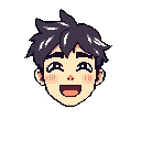 This pixel art portrait captures a young man's infectious laughter, eyes squeezed shut and cheeks flushed with joy. His spiky hair and bright expression pop against the dark background, creating a moment of pure, pixelated happiness.
