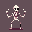 This charming pixel art features a stylized skeleton in a playful "boo" pose, rendered in muted purples and off-whites for a retro, slightly spooky vibe. The skeleton's expressive pose and simple design give it a whimsical and endearing quality.