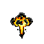 This pixel art captures a stylized explosion, its bright yellow and orange core erupting into a chaotic mushroom cloud of fire and smoke. The intense colors and stark black background emphasize the destructive power of the blast.