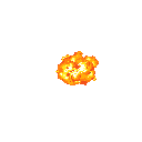 This pixel art depicts a vibrant explosion of fiery energy, bursting with dynamic yellows, oranges, and reds. The simple design and warm color palette create a powerful sense of sudden force and volatility.
