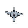 This pixel art showcases a sleek, grey spacecraft in flight against the blackness of space, evoking a sense of futuristic exploration and quiet intensity. The detailed design and limited color palette create a formidable and elegant presence, reminiscent of classic arcade games.