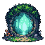A magical, overgrown stone archway, reclaimed by nature, serves as a glowing turquoise portal to another realm. The vibrant portal contrasts beautifully against the ancient stone, evoking a sense of wonder and forgotten history.