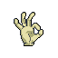 A pixelated hand makes the "OK" gesture against a stark black background, rendered in a muted beige palette with simple shading. The image evokes a sense of straightforward approval in a minimalist, iconic style.