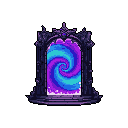 A mystical, ornate archway acts as a swirling, vibrant portal composed of blues and purples, hinting at a magical gateway to another world. The intricate Gothic design of the archway contrasts with the energetic vortex, creating a sense of mystery and potential.