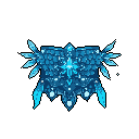 A glowing, icy crest explodes with geometric detail in this pixel art emblem. The symmetrical design features crystalline shards and a central star, radiating a cool, powerful energy.