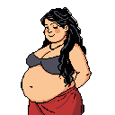 This pixel art portrait captures the peaceful serenity of pregnancy, depicting a woman with closed eyes and a gentle smile. The warm color palette and simple style evoke a sense of calm and intimate joy.