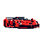 This pixel art image showcases a stylish red sports car in side view, rendered with retro gaming flair. The sleek design and careful shading create a sense of speed and depth, despite the minimalist aesthetic.