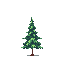 This pixel art image showcases a solitary evergreen tree, rendered in classic blocky style with muted greens and browns. Isolated against a stark black backdrop, the simple yet serene tree evokes a feeling of quiet nature.
