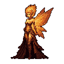 A luminous, pixelated fire spirit glows against the darkness, her elegant form radiating warmth and mystique. The ethereal being, composed of flickering flames, conveys a sense of serene power and otherworldly beauty.