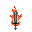 A fiery sword blazes against a stark black backdrop, its vibrant flames hinting at magical power and intensity. The fantasy-inspired blade is engulfed in dynamic reds, oranges, and yellows.