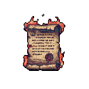 A pixelated, ancient scroll is consumed by vibrant flames, its indiscernible text and wax seals hinting at lost knowledge or a final decree. The dynamic fire and scattered embers against a dark background create a dramatic and destructive scene.