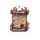 A weathered parchment scroll, adorned with seals, is consumed by pixelated flames, evoking a sense of destruction and lost knowledge. The intense reds and oranges of the fire contrast sharply with the scroll's earthy tones, emphasizing the irreversible nature of its burning.