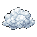 A fluffy, pixelated cloud floats against a stark black backdrop, its soft, rounded form rendered in calming shades of white and grey. This simple yet elegant image evokes a sense of peace and nostalgia.