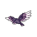 A pixelated crow or raven soars through the void, its dark wings streaked with light as it takes flight. The minimalist color palette and stark black background amplify the bird's dynamic motion and mysterious aura.