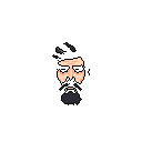 This pixel art portrait features a stoic man with slicked-back dark hair, a thick beard, and sunglasses obscuring his eyes. The minimalist design and dark color palette create a mysterious and striking image.