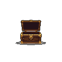 A pixel art treasure chest, rendered in rich browns and golds, sits open and empty, hinting at a forgotten adventure or a promise unfulfilled. The detailed wood grain and metalwork highlight the chest's craftsmanship, despite its disappointing contents.