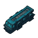 This pixel art showcases a teal and grey industrial transport vehicle with six wheels, rendered in isometric perspective. The detailed design suggests a futuristic flatbed truck, complete with wear and tear.