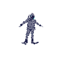 A pixelated astronaut shreds through the void on a skateboard, balancing precariously in a surreal and playful juxtaposition of space exploration and street style.
