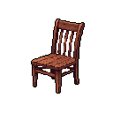 A solitary, pixelated wooden chair, rendered in warm browns, evokes a feeling of nostalgia and quiet stillness through its weathered details.