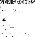 This pixel art features the word "GEMIPROMPS" in a retro font, with a striking white and light gray color variation that draws attention to its center. Set against a stark black void, the minimalist design evokes a sense of nostalgia and digital simplicity.