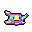 A cheerful, squarish yellow creature with colorful, wing-like protrusions smiles brightly in this charming pixel art piece. Its simple design and vibrant pastel colors evoke a sense of playful nostalgia.