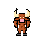 This pixel art features a retro-style, upright bull character with a simple, cartoonish design. Rendered in earthy browns and pink, the creature stands facing the viewer with a blank expression, reminiscent of classic video game sprites.