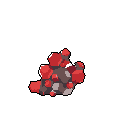 A pixelated pile of gray and brown rocks, dotted with striking red spheres, takes center stage in this simple, earthy-toned image. The abstract composition evokes a resource or hazard in a retro game setting.