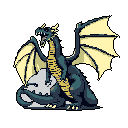 A powerful, pixelated dragon dominates the frame, wings spread and mouth open in a roar. The teal and yellow scaled beast exudes a retro fantasy vibe and an aura of imminent action against a stark black background.