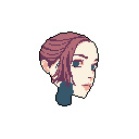 This pixel art portrait captures a woman in quiet contemplation, her soft features and muted palette creating a serene and slightly melancholic mood. Isolated against a stark black background, her gaze draws the viewer into her introspective world.