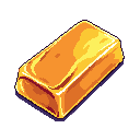 This pixel art depicts a solitary gold bar, rendered in shimmering shades of gold, evoking retro gaming vibes and a sense of simple opulence. The isometric view and careful shading highlight its form and suggest its inherent value.