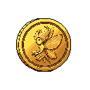 This pixel art image showcases a golden coin adorned with a stylized fairy in flight. The fairy, complete with delicate wings and a tiny crown, adds a touch of magic and value to the retro-inspired design.