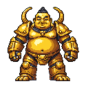 A golden, armored figure with a serene Buddha face stands powerfully, merging sacred imagery with a formidable warrior aesthetic. The intricate armor details and imposing stance create a captivating blend of opulence and strength.