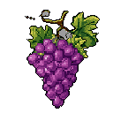 This pixel art showcases a vibrant cluster of purple grapes hanging from a gnarled vine with green leaves, rendered in a charmingly retro style. The detailed pixel work brings a nostalgic feel to this simple yet captivating depiction of nature's bounty.