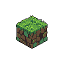 This pixel art showcases an isometric earth block with vibrant grass on top, reminiscent of classic voxel game terrain. The simple, clean design evokes a sense of nostalgia and the foundational elements of a digital world.