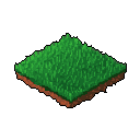 This isometric pixel art tile features a vibrant grassy patch, complete with detailed textures and earthy soil, perfect for building retro game worlds. The modular design and natural color palette evoke a classic game asset feel.