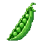 This vibrant pixel art showcases a plump green pea pod, partially open to reveal seven glistening peas nestled inside. The simple, clean style and bright colors highlight the freshness of this classic vegetable.