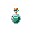 This pixel art depicts a stylized potion bottle filled with vibrant turquoise liquid, sealed with a cork and subtly accented with green. The simple, nostalgic design evokes a sense of potential and adventure.