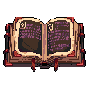 This pixel art showcases an ornate, open book with mysterious symbols, evoking a sense of ancient wisdom and fantasy. Its detailed design and muted colors give it a nostalgic, RPG-inspired feel.