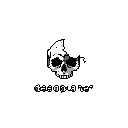 This pixel art depicts a fragmented skull, symbolizing vulnerability or decay, with the word "teenager" rendered below in a distressed font. The stark black and white palette creates an ominous and melancholic mood, reflecting on mortality and the transient nature of youth.