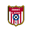 This pixel art features a red and white striped heraldic shield emblazoned with "UNIIINES EL ALDNS," a soccer ball emblem, and a tiny figure, creating a retro sports team crest.