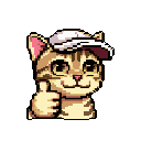 This pixel art features a cheerful, chibi-style cat giving a thumbs up, radiating positivity and good vibes. Sporting a backwards baseball cap and a friendly expression, this expressive feline is perfect for a cute and encouraging reaction image.