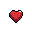 This pixel art image showcases a slightly tilted, 8-bit heart icon rendered in vibrant shades of red, complete with a subtle white highlight for a glossy, retro feel. The simple yet iconic design evokes classic video games and universally represents love or health.