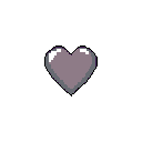 A pixelated, dusty purple heart with subtle shading and white highlights floats against a stark black background. This minimalist design evokes a retro game vibe, potentially symbolizing health, love, or a collectible item.