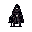 This pixel art presents a mysterious, dark cluster of abstract shapes, possibly tangled wires or a formless entity, against a stark black void. The minimalist composition and muted colors evoke a sense of isolation and ambiguity, inviting viewers to interpret its meaning.