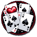 This pixel art showcases a chaotic yet captivating arrangement of playing cards, primarily Aces of Spades and a vibrant Ace of Hearts, tumbling within a circular frame. The stark white cards and bold red heart pop against the dark, starry background, creating a striking visual that evokes themes of chance and passion.